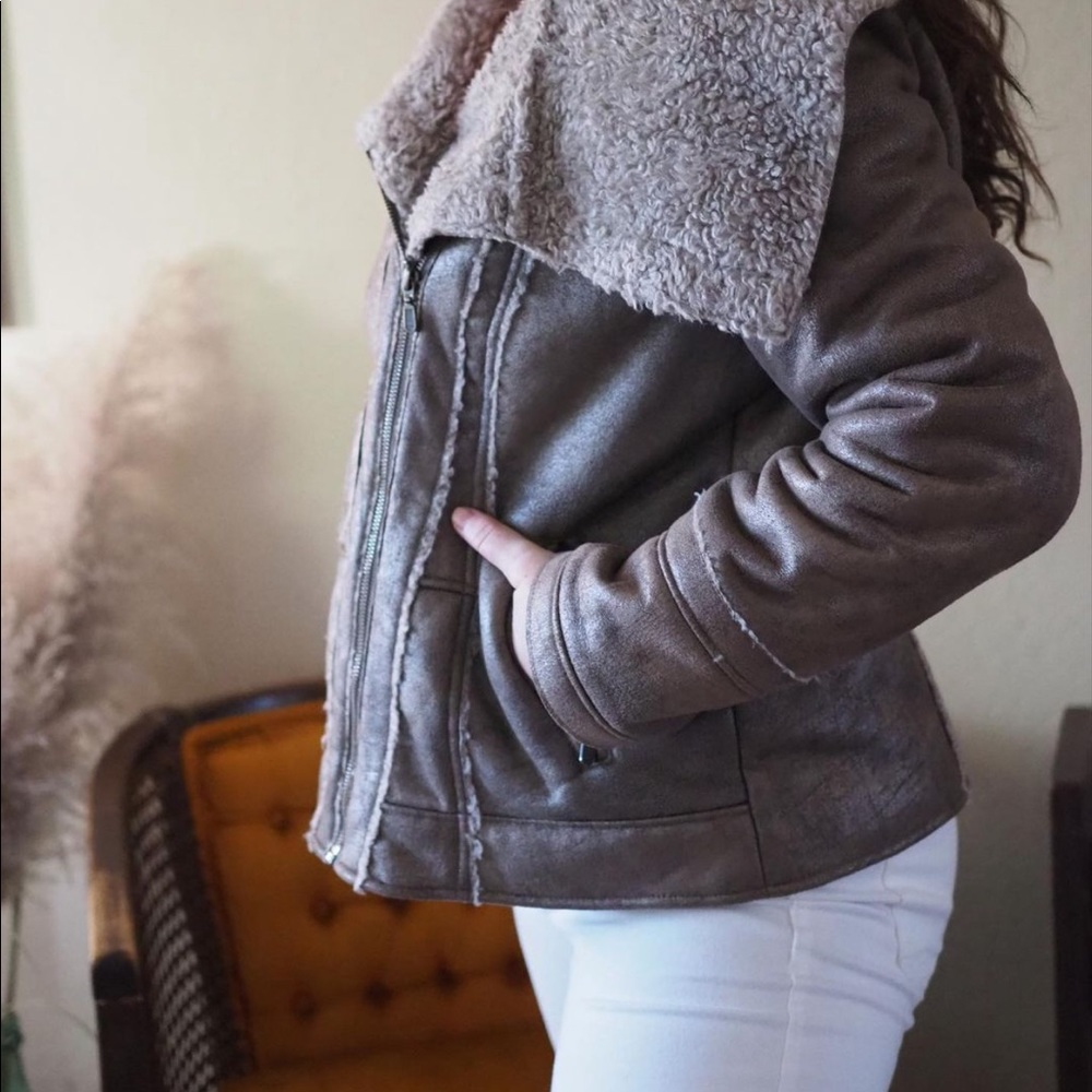 Oversized vintage Moto jacket Sherpa - Picture 3 of 7